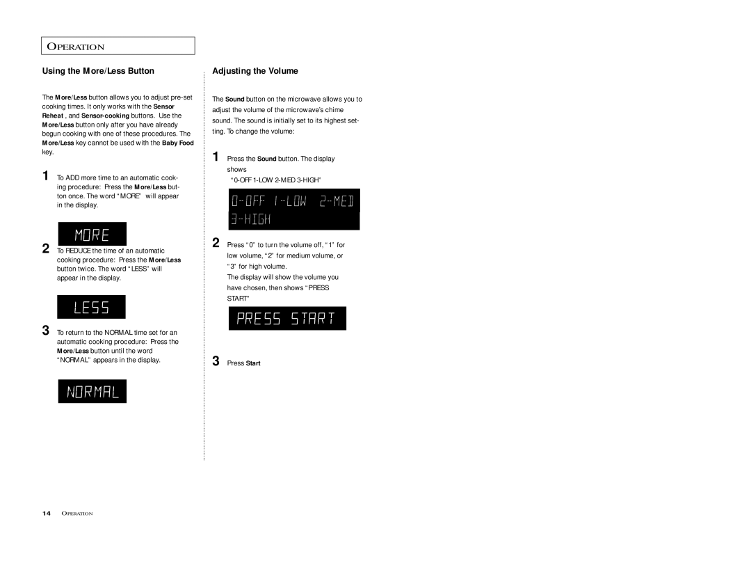 Samsung M198SCE, M1D8SCE owner manual Using the More/Less Button, Adjusting the Volume 