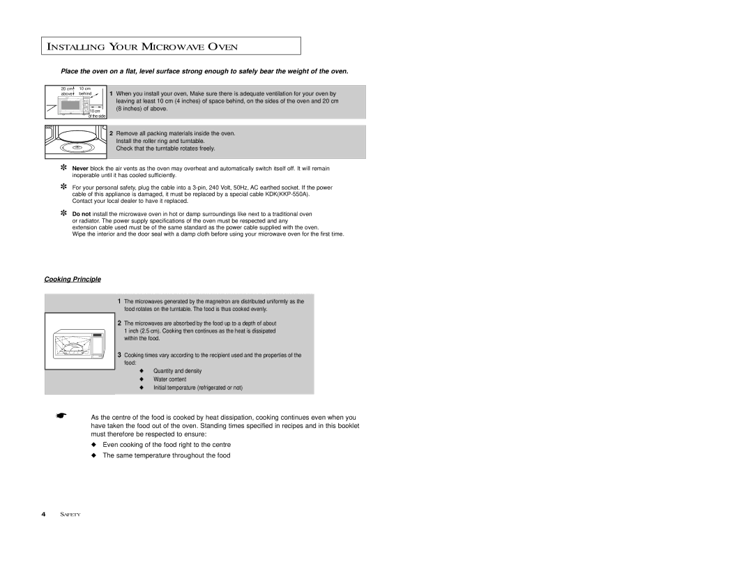 Samsung M198SCE, M1D8SCE owner manual Installing Your Microwave Oven 