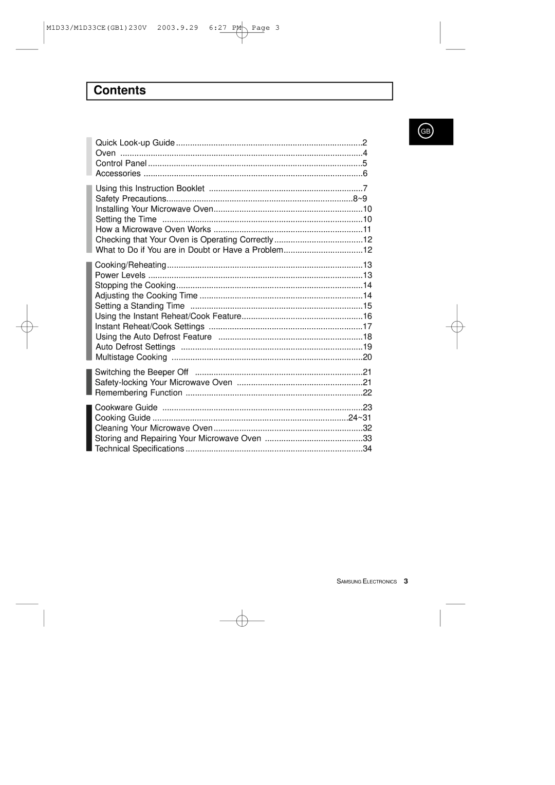 Samsung M1D33CE manual Contents 