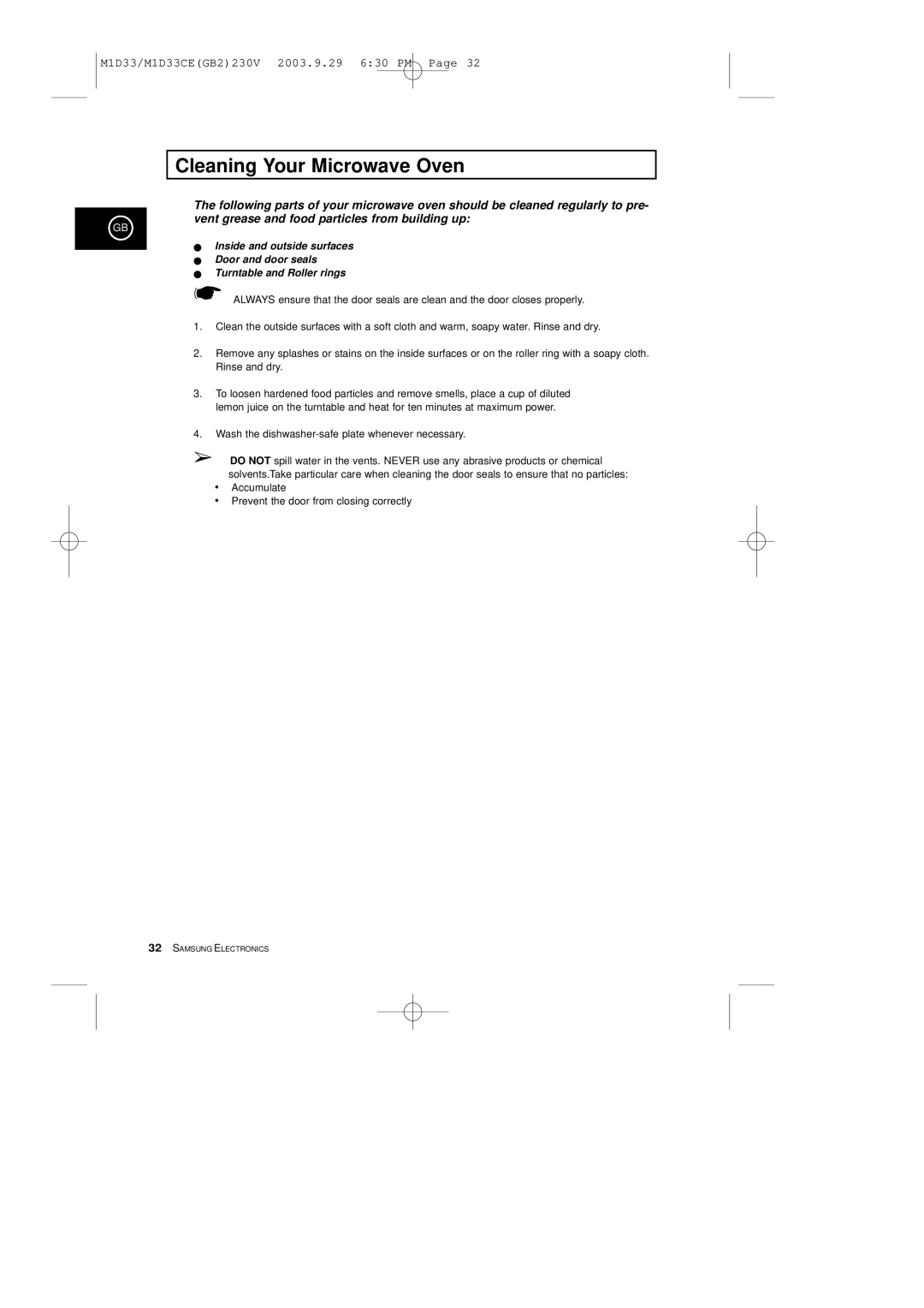 Samsung M1D33CE manual Cleaning Your Microwave Oven, Wash the dishwasher-safe plate whenever necessary 