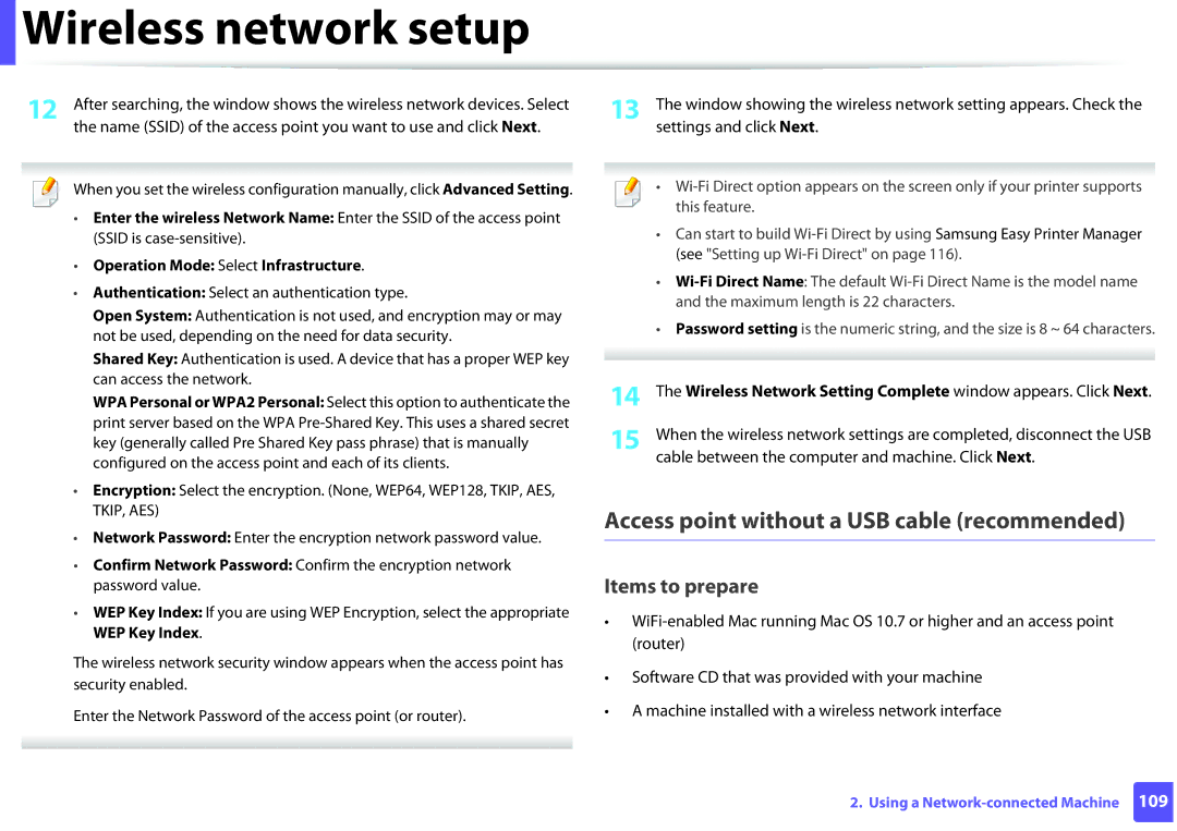 Samsung M202x manual Wireless Network Setting Complete window appears. Click Next 