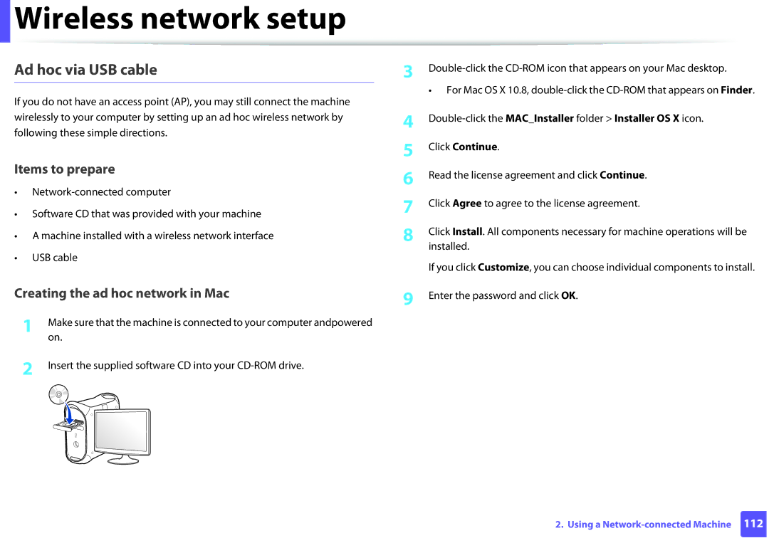 Samsung M202x manual Creating the ad hoc network in Mac 