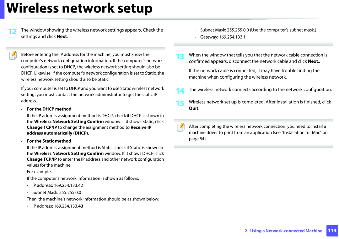 Samsung M202x manual Machine when configuring the wireless network, Quit 