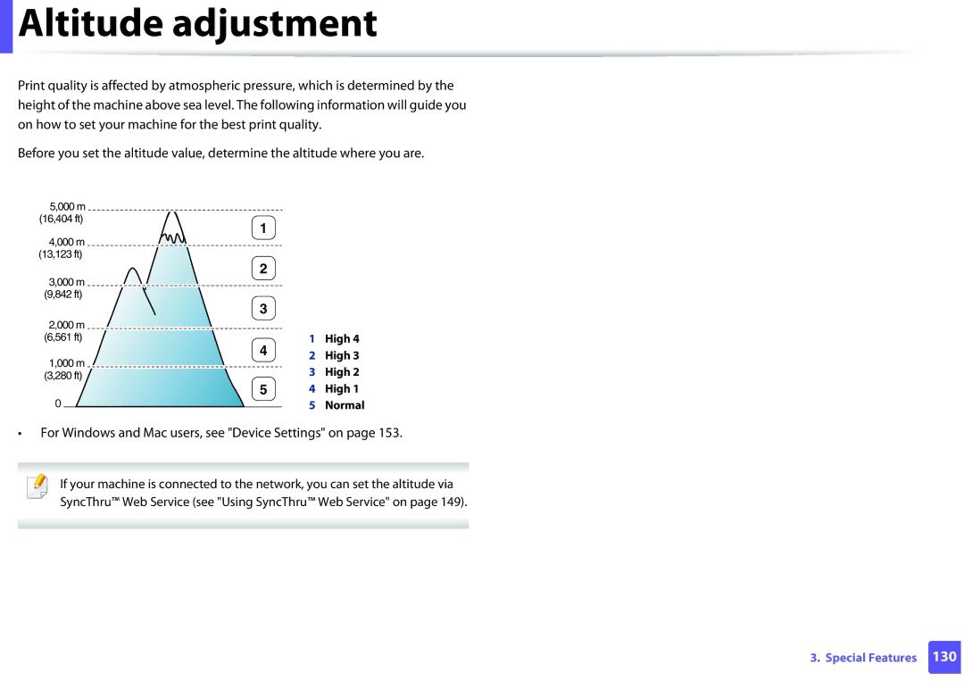 Samsung M202x manual Altitude adjustment, For Windows and Mac users, see Device Settings on 