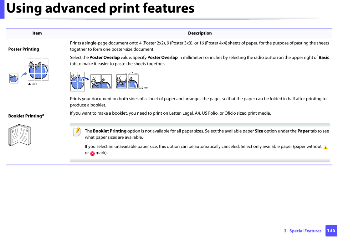 Samsung M202x manual Poster Printing Booklet Printinga Description 