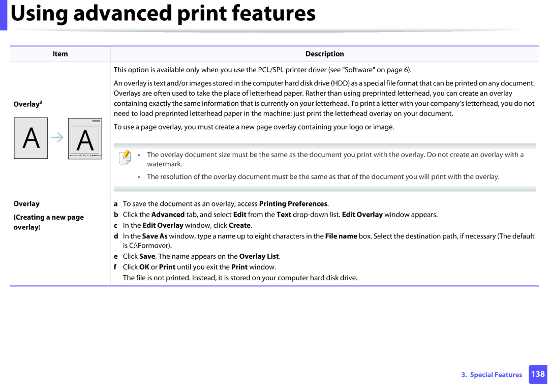 Samsung M202x manual Overlay a, Creating a new 