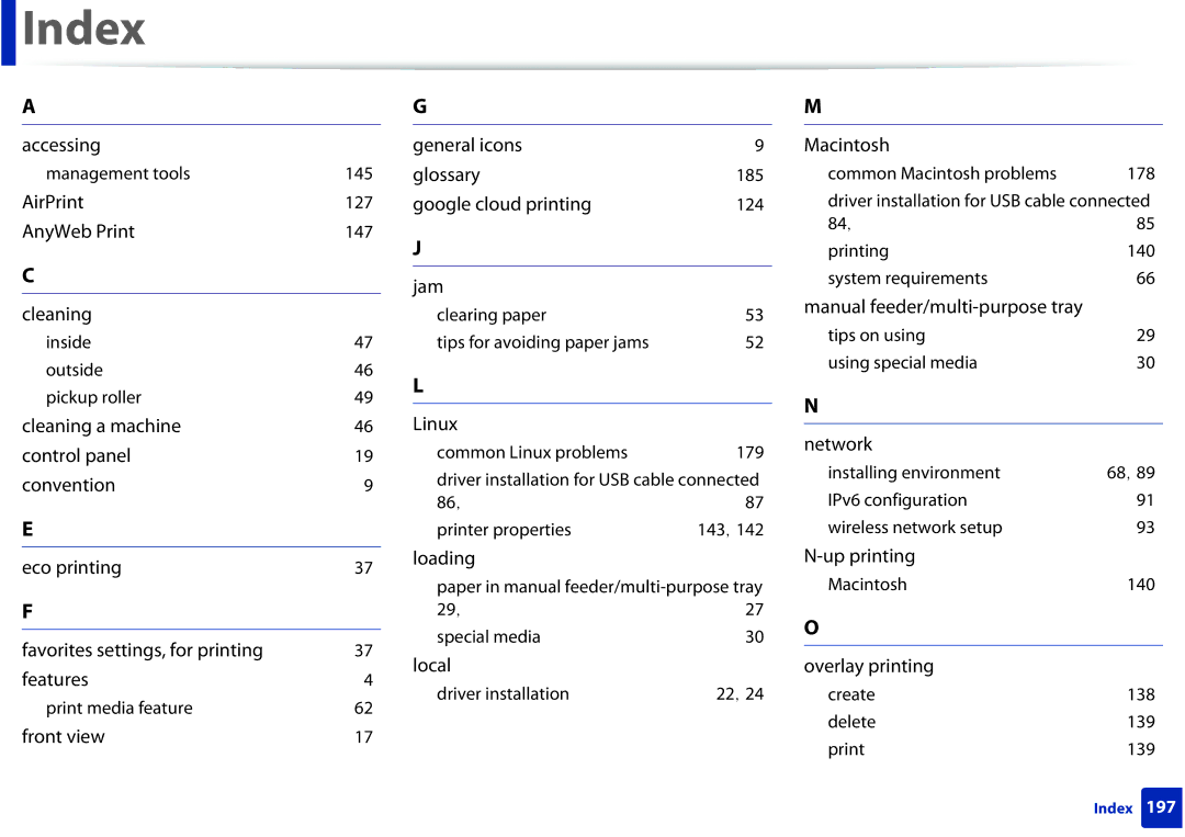 Samsung M202x manual Index 