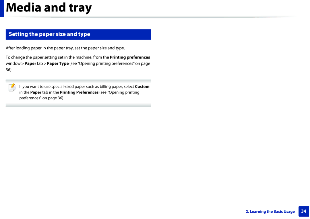 Samsung M202x manual Setting the paper size and type 