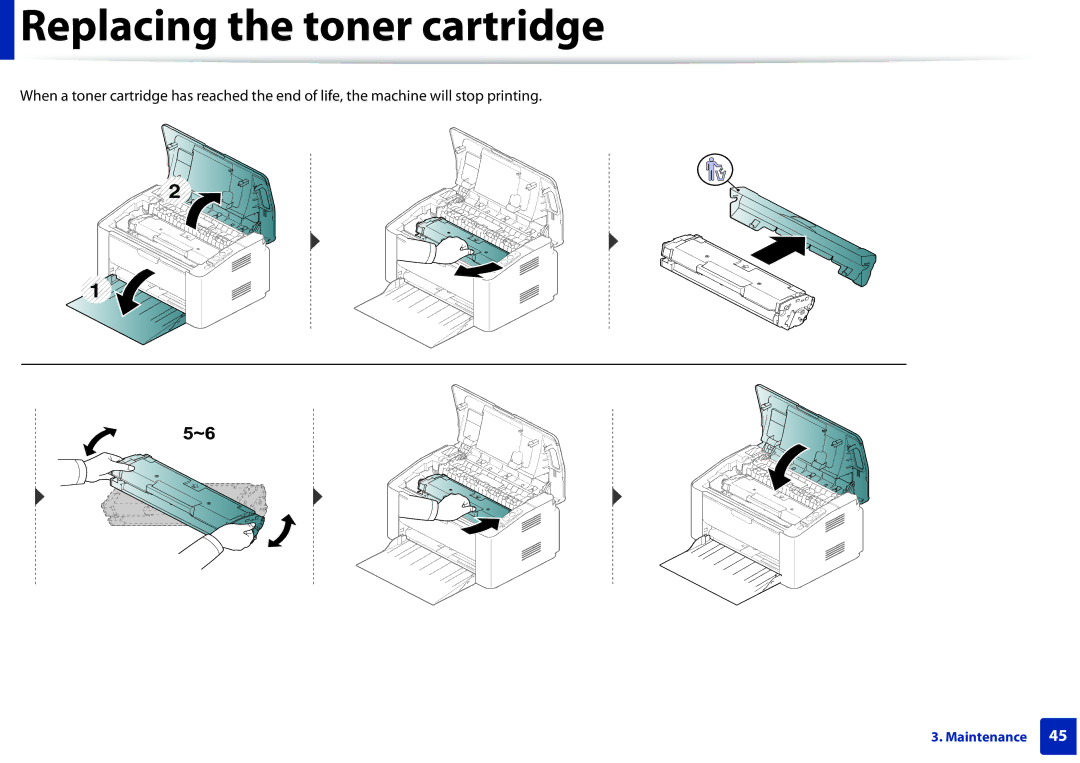 Samsung M202x manual Replacing the toner cartridge 