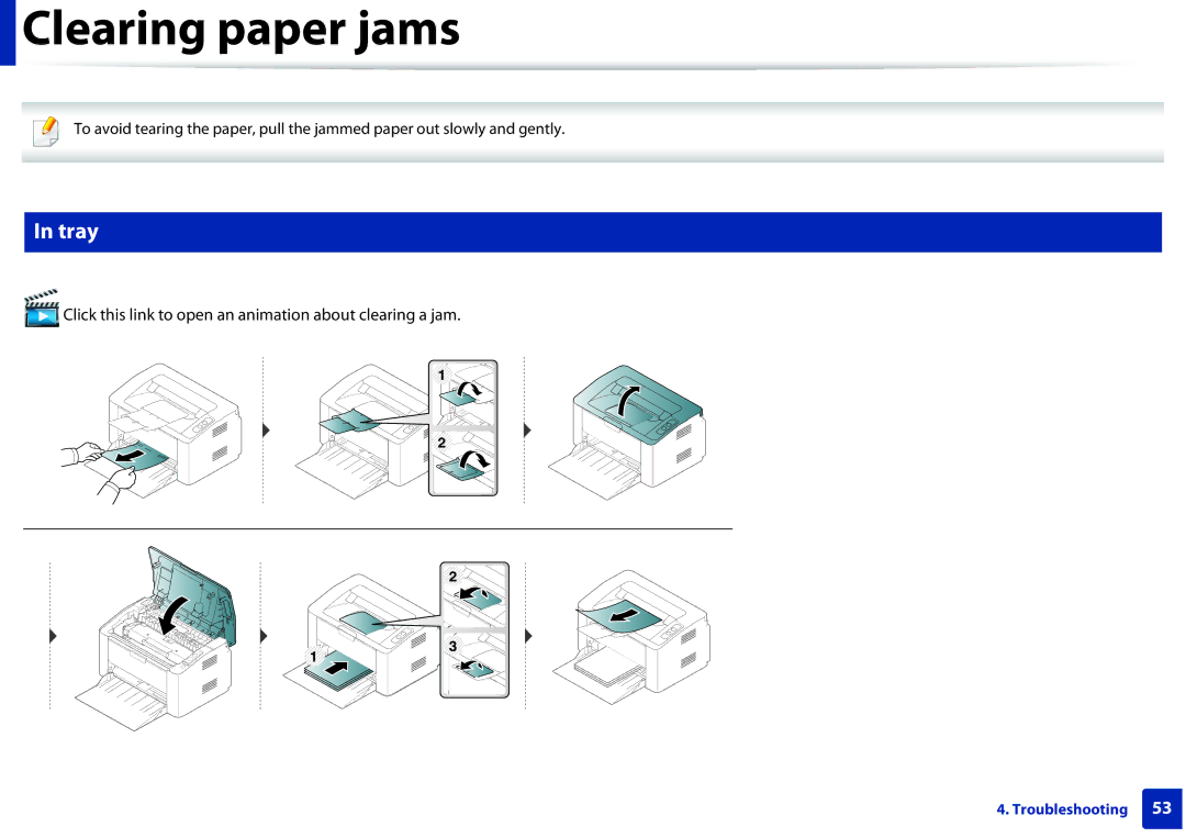 Samsung M202x manual Clearing paper jams, Tray 