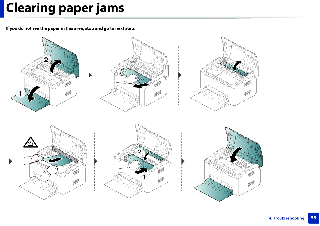 Samsung M202x manual Clearing paper jams 