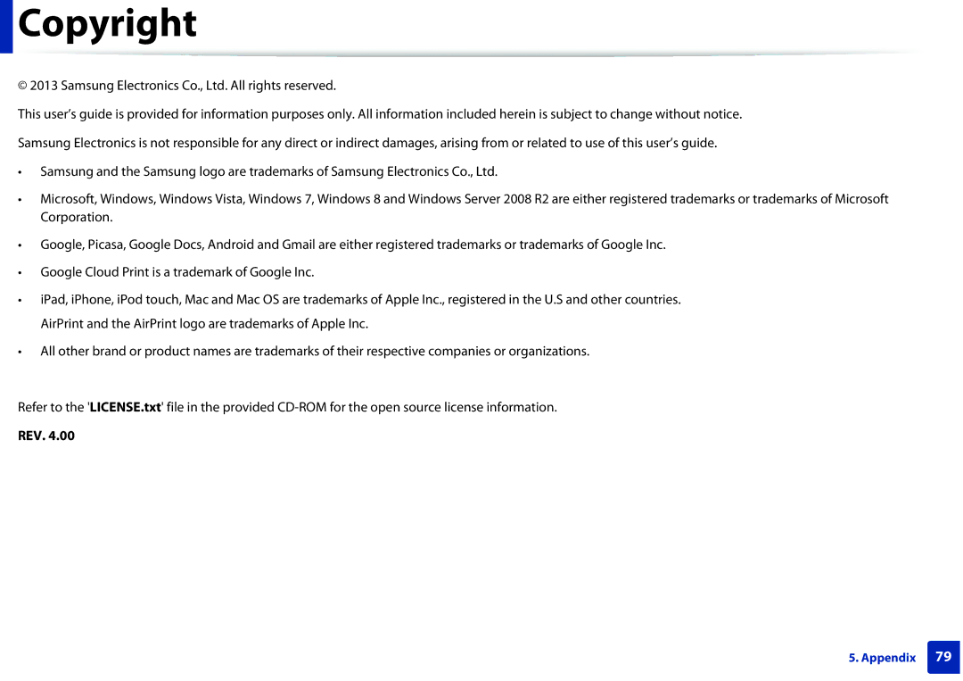 Samsung M202x manual Copyright, Rev 