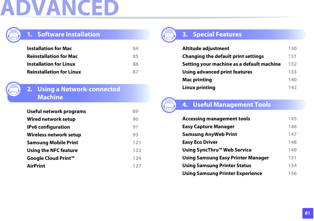 Samsung M202x manual Advanced 