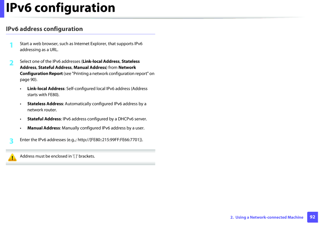 Samsung M202x manual IPv6 address configuration 