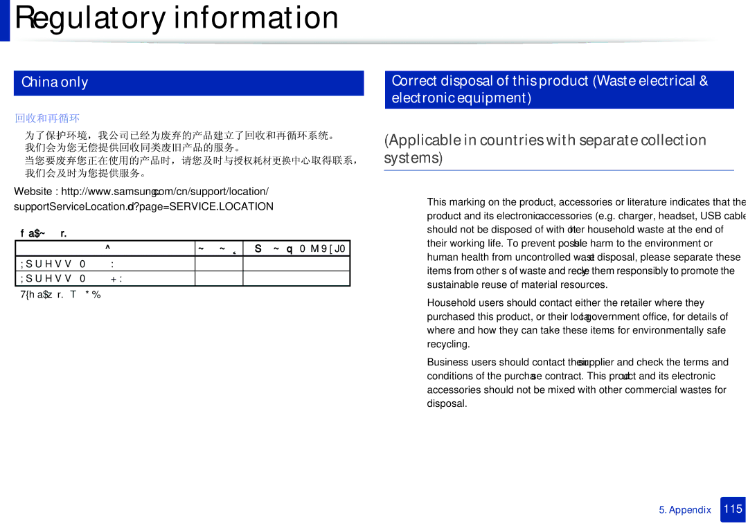 Samsung M207x manual Applicable in countries with separate collection systems,  M9śJ 