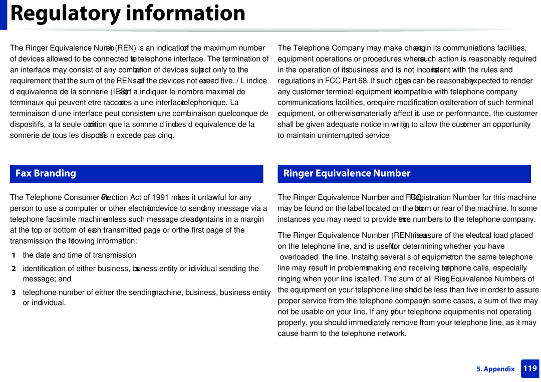 Samsung M207x manual Fax Branding Ringer Equivalence Number 