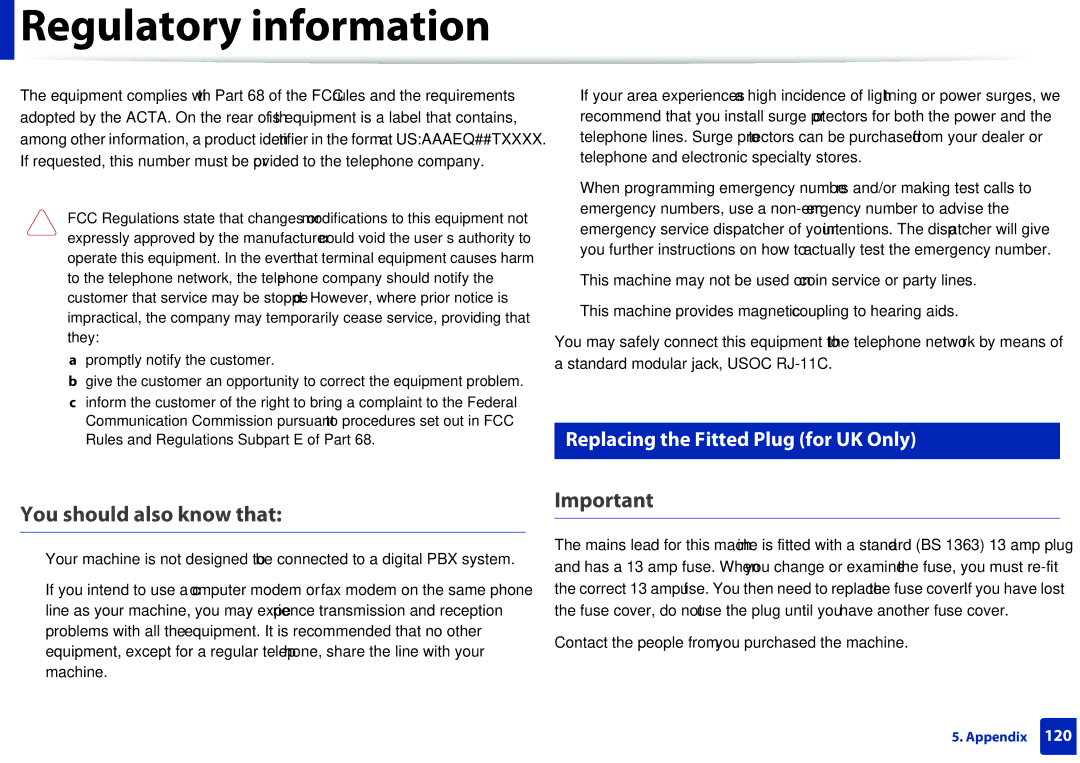 Samsung M207x manual You should also know that, Replacing the Fitted Plug for UK Only 