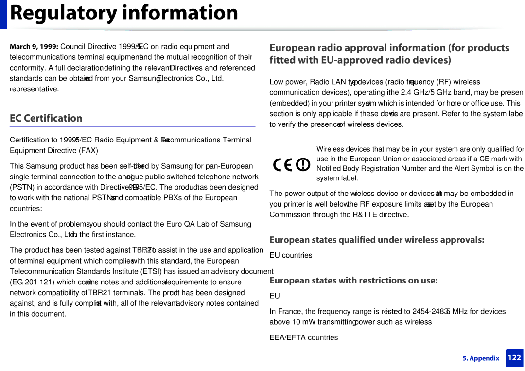 Samsung M207x manual EC Certification, EU countries 