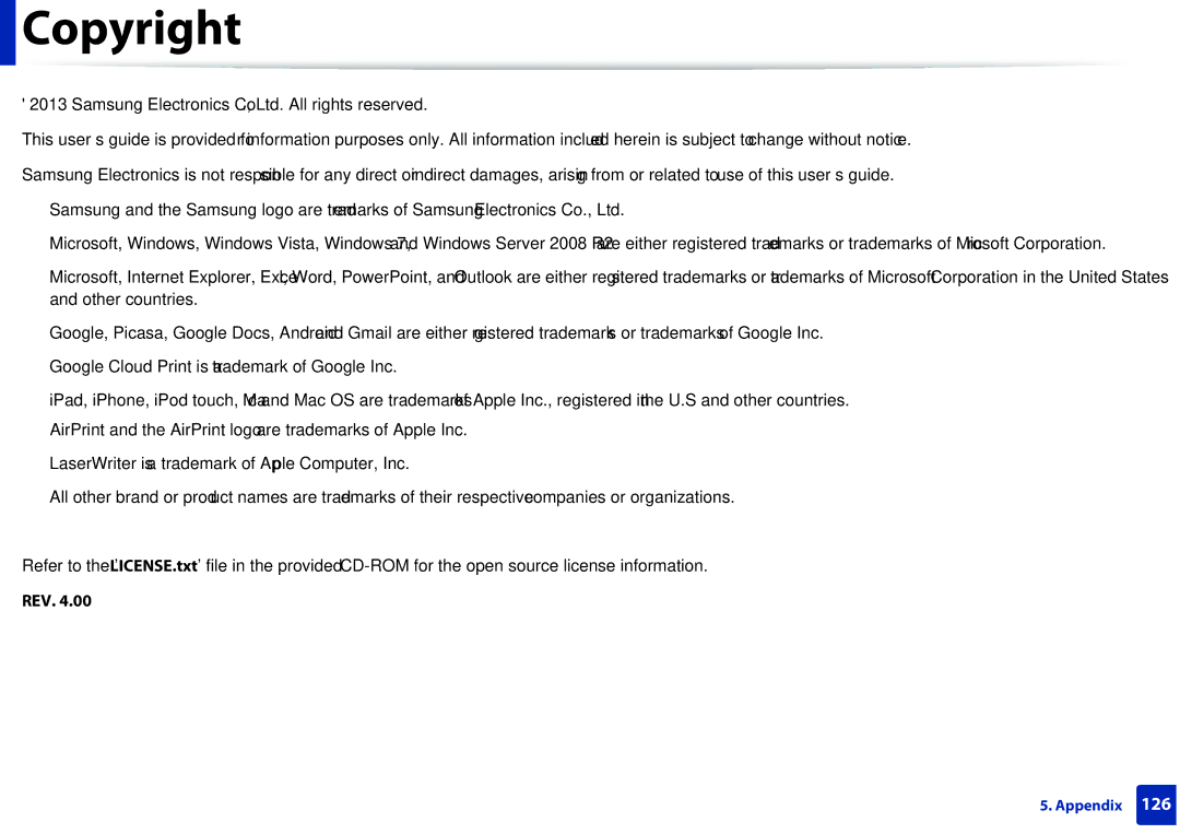 Samsung M207x manual Copyright, Rev 