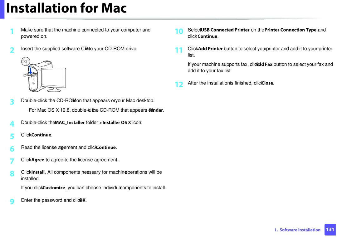 Samsung M207x manual Installation for Mac, Click Continue, List, Add it to your fax list 