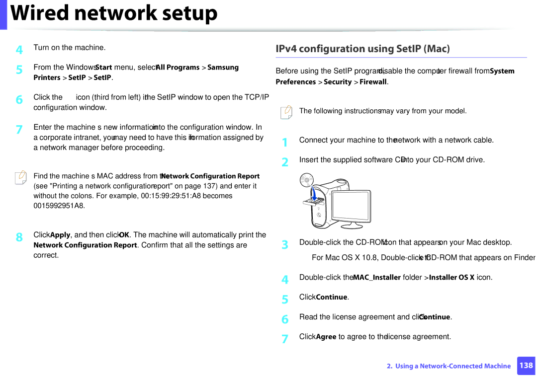 Samsung M207x manual IPv4 configuration using SetIP Mac, Network manager before proceeding 