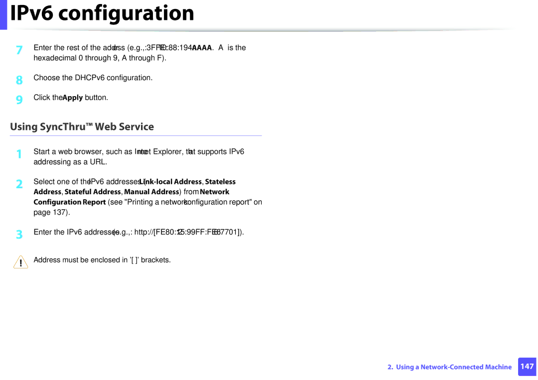 Samsung M207x manual Using SyncThru Web Service 