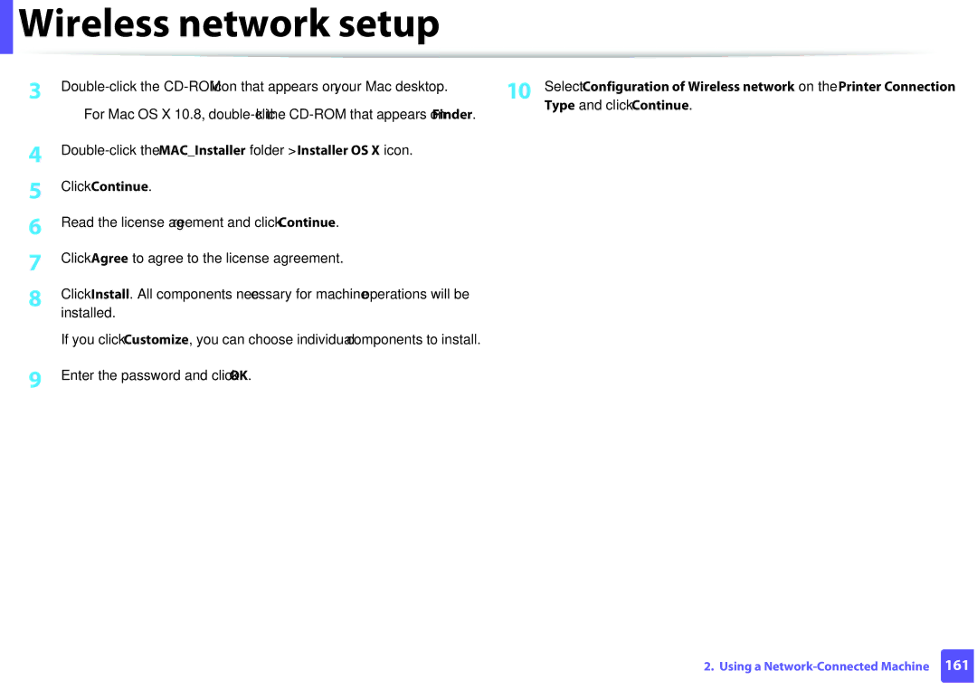 Samsung M207x manual Type and click Continue, Double-click the MACInstaller folder Installer OS X icon 