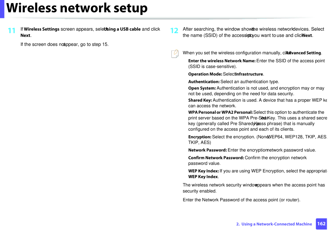 Samsung M207x manual Next, If the screen does not appear, go to step, WEP Key Index 