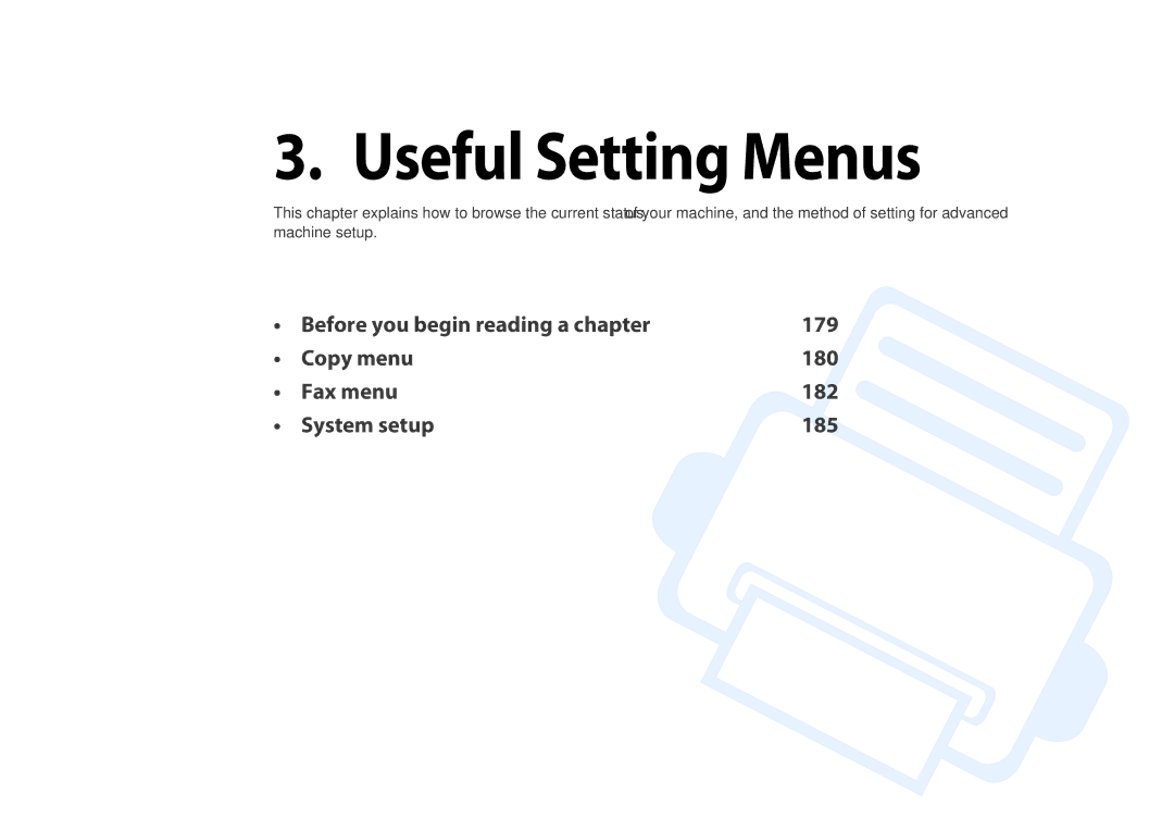 Samsung M207x manual Useful Setting Menus 