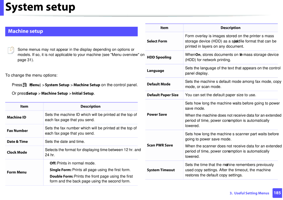 Samsung M207x manual System setup, Machine setup, Or press Setup Machine Setup Initial Setup 