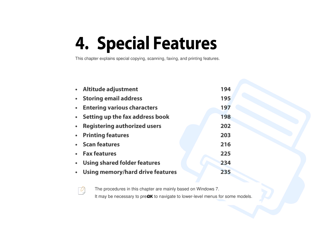 Samsung M207x manual Special Features 