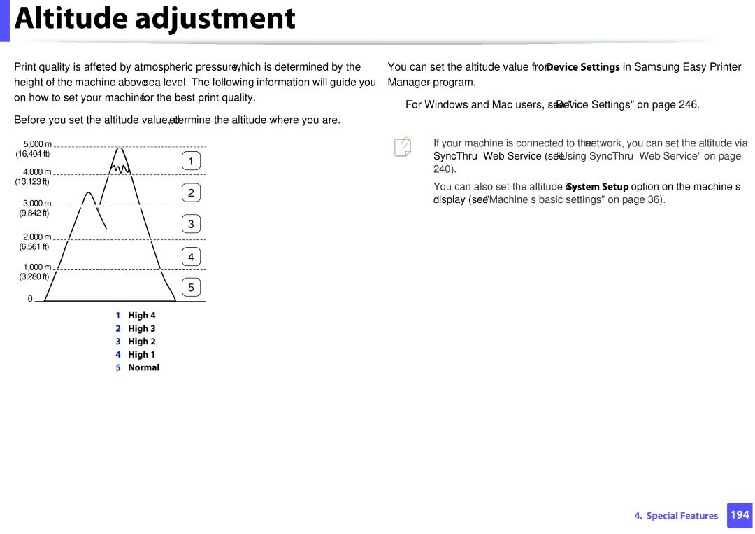 Samsung M207x manual Altitude adjustment 