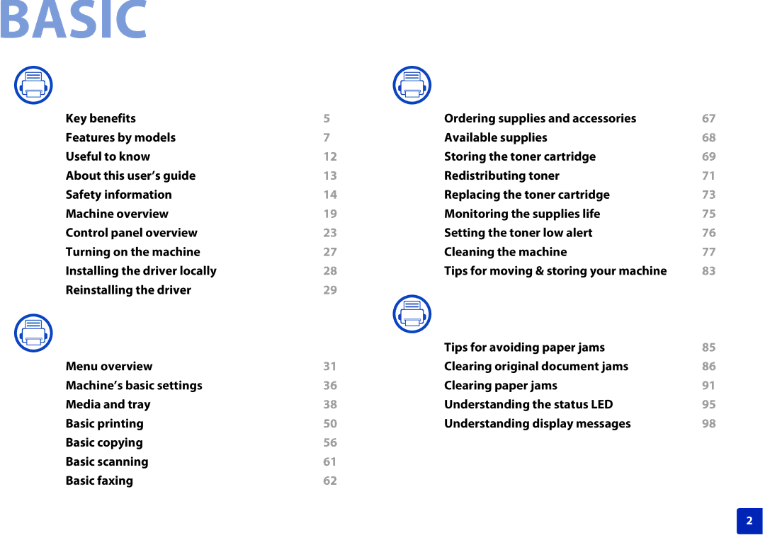 Samsung M207x manual Basic 