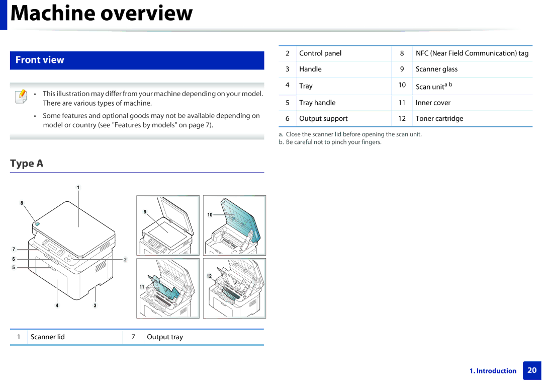 Samsung M207x manual Front view, Scanner lid Output tray 