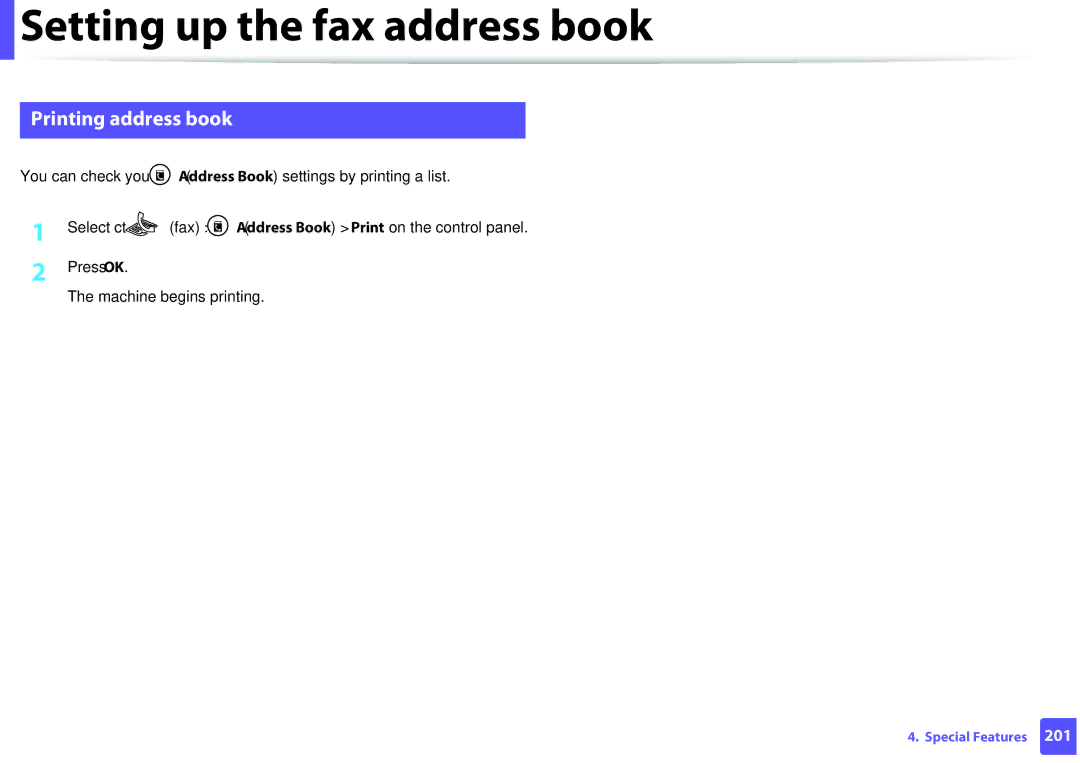 Samsung M207x manual Printing address book 