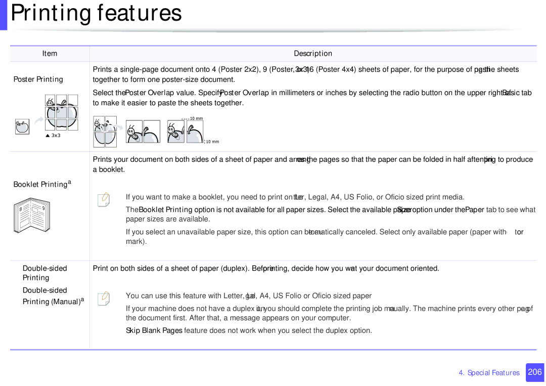 Samsung M207x manual Poster Printing Booklet Printinga Double-sided Printing 