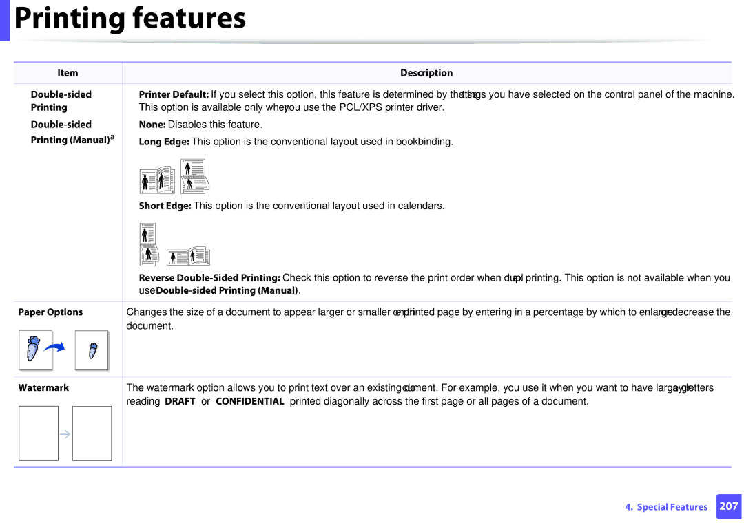 Samsung M207x manual Printing Manual a, Use Double-sided Printing Manual, Paper Options, Watermark 