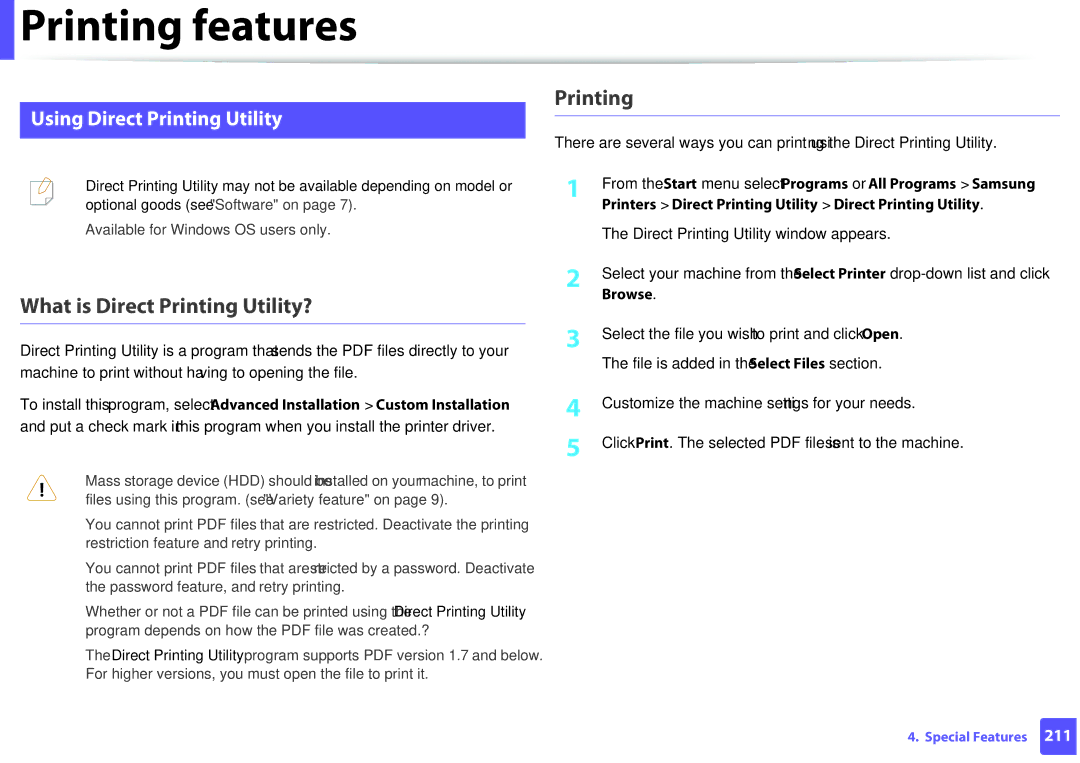 Samsung M207x manual What is Direct Printing Utility?, Using Direct Printing Utility 