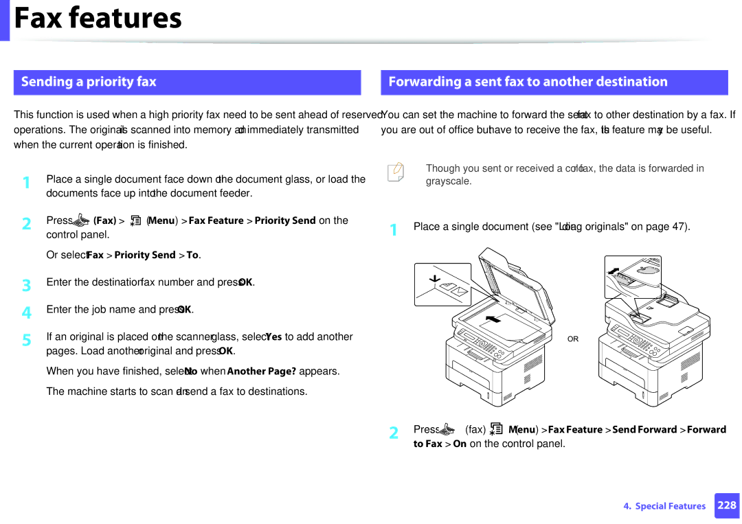 Samsung M207x manual Sending a priority fax, Forwarding a sent fax to another destination, Or select Fax Priority Send To 