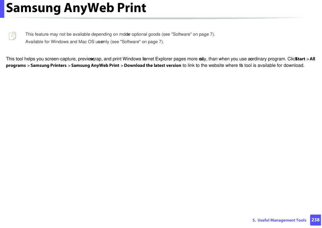 Samsung M207x manual Samsung AnyWeb Print 