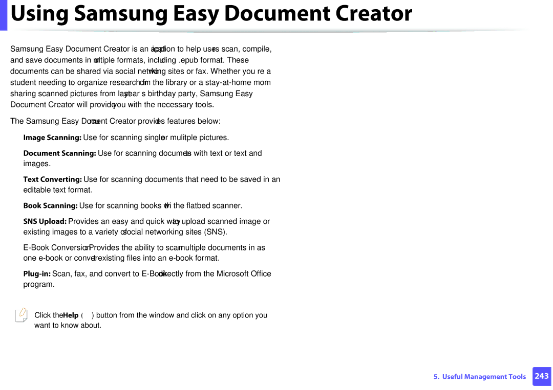 Samsung M207x manual Using Samsung Easy Document Creator 