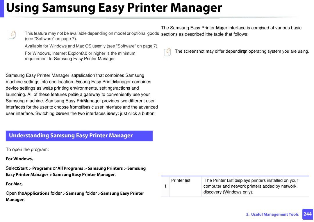 Samsung M207x manual Using Samsung Easy Printer Manager, Understanding Samsung Easy Printer Manager 