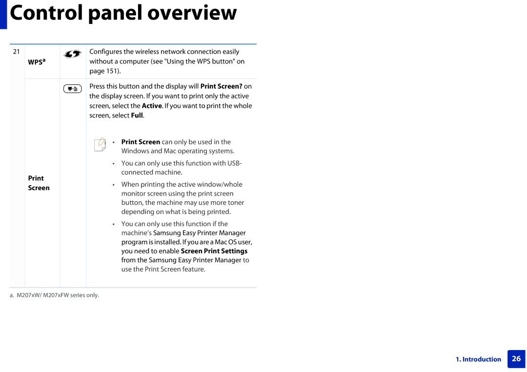 Samsung M207x manual WPSa, You need to enable Screen Print Settings 