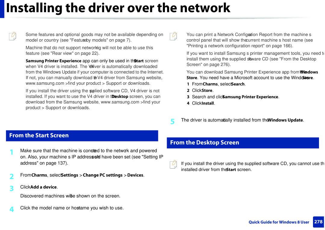 Samsung M207x manual Installing the driver over the network, From the Desktop Screen, Address on 