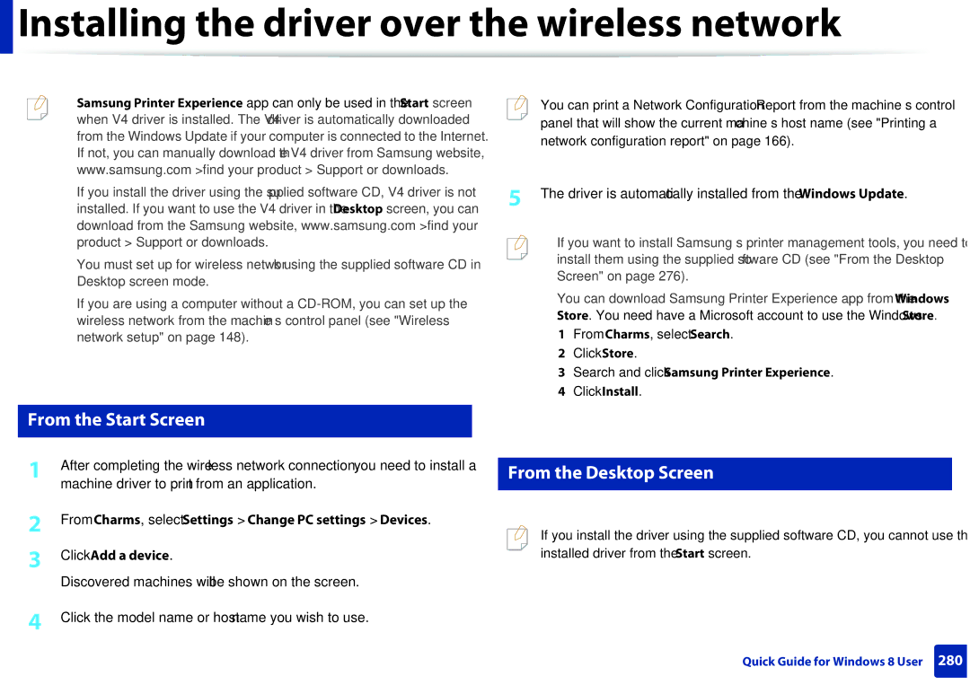 Samsung M207x Installing the driver over the wireless network, Driver is automatically installed from the Windows Update 