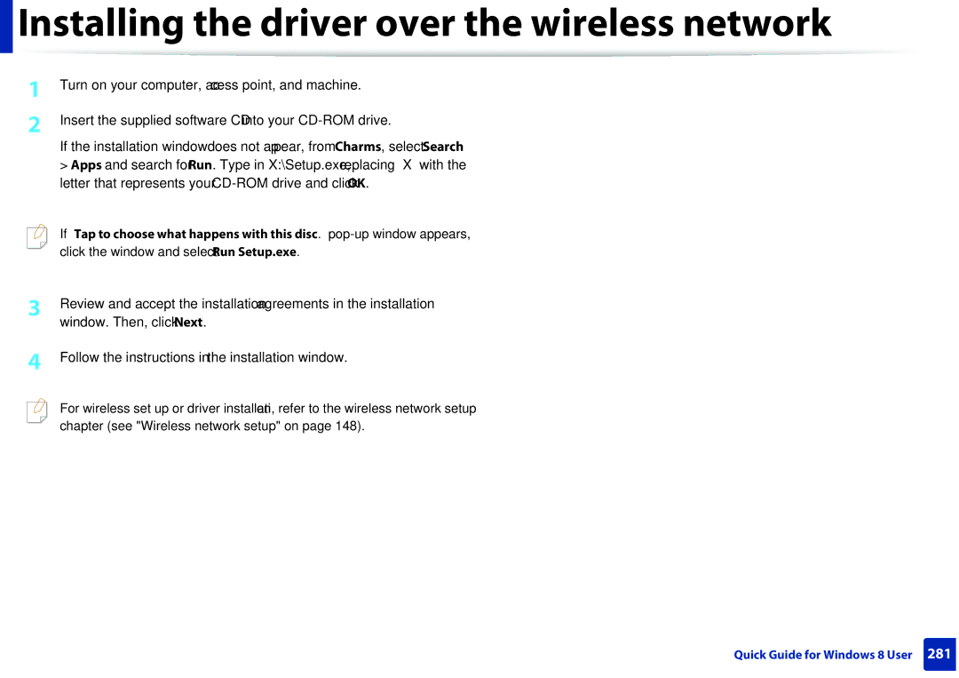 Samsung M207x manual Installing the driver over the wireless network 