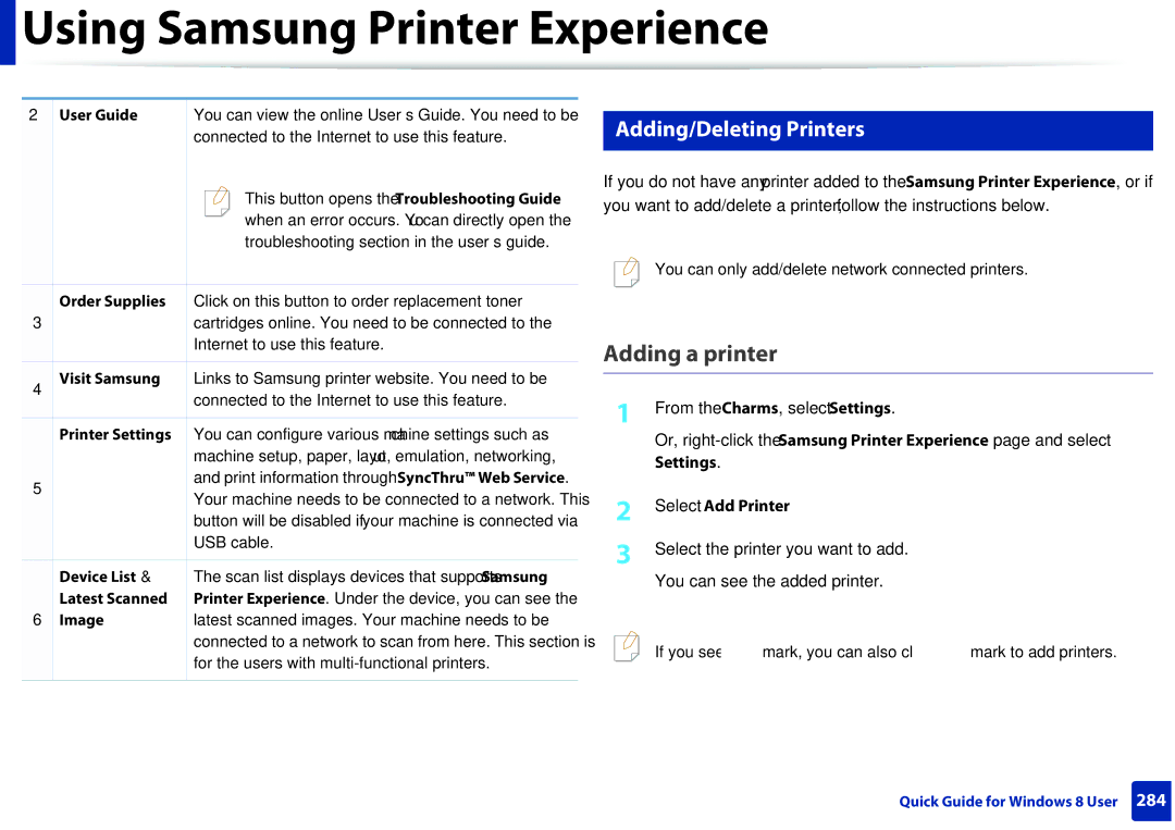 Samsung M207x manual Adding a printer, Adding/Deleting Printers, Select Add Printer 