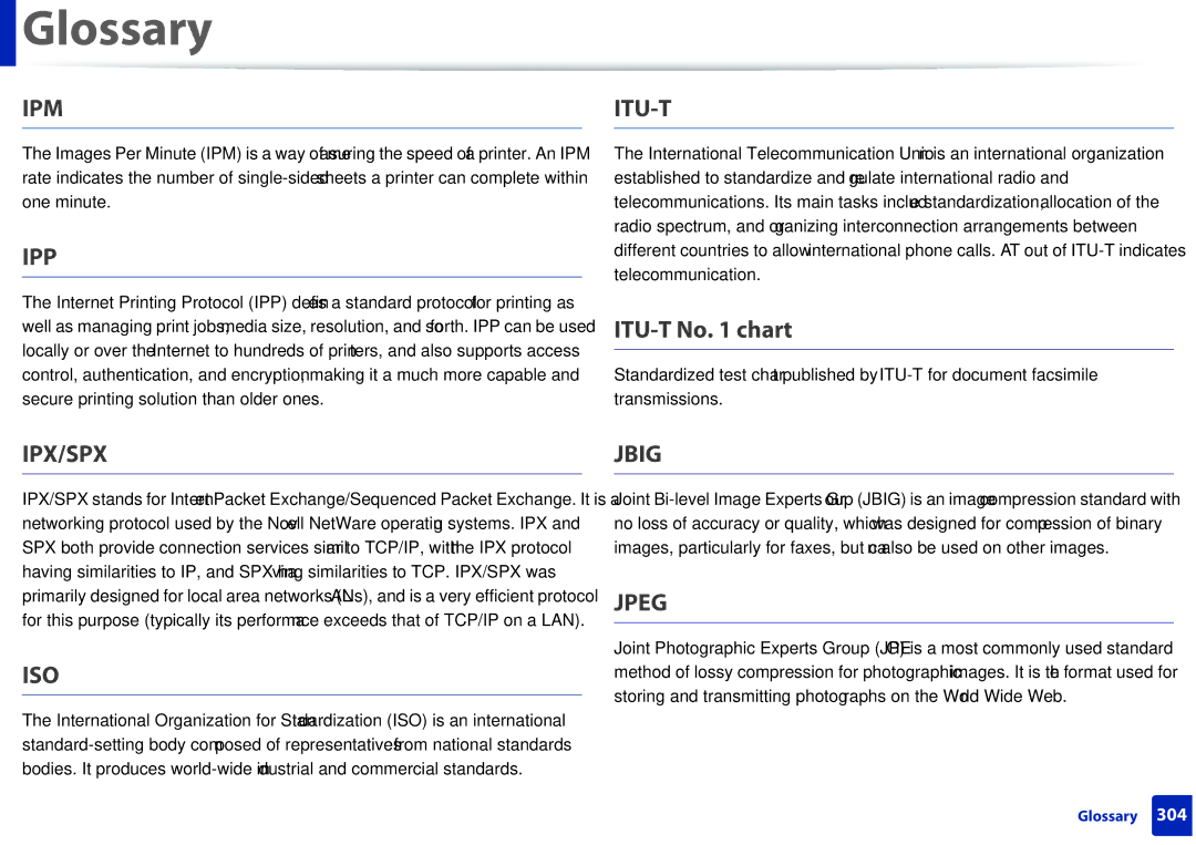 Samsung M207x manual Ipm, ITU-T No chart 