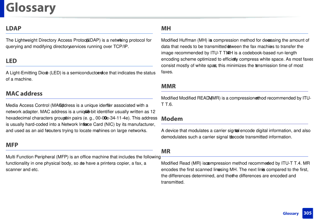 Samsung M207x manual MAC address, Modem 