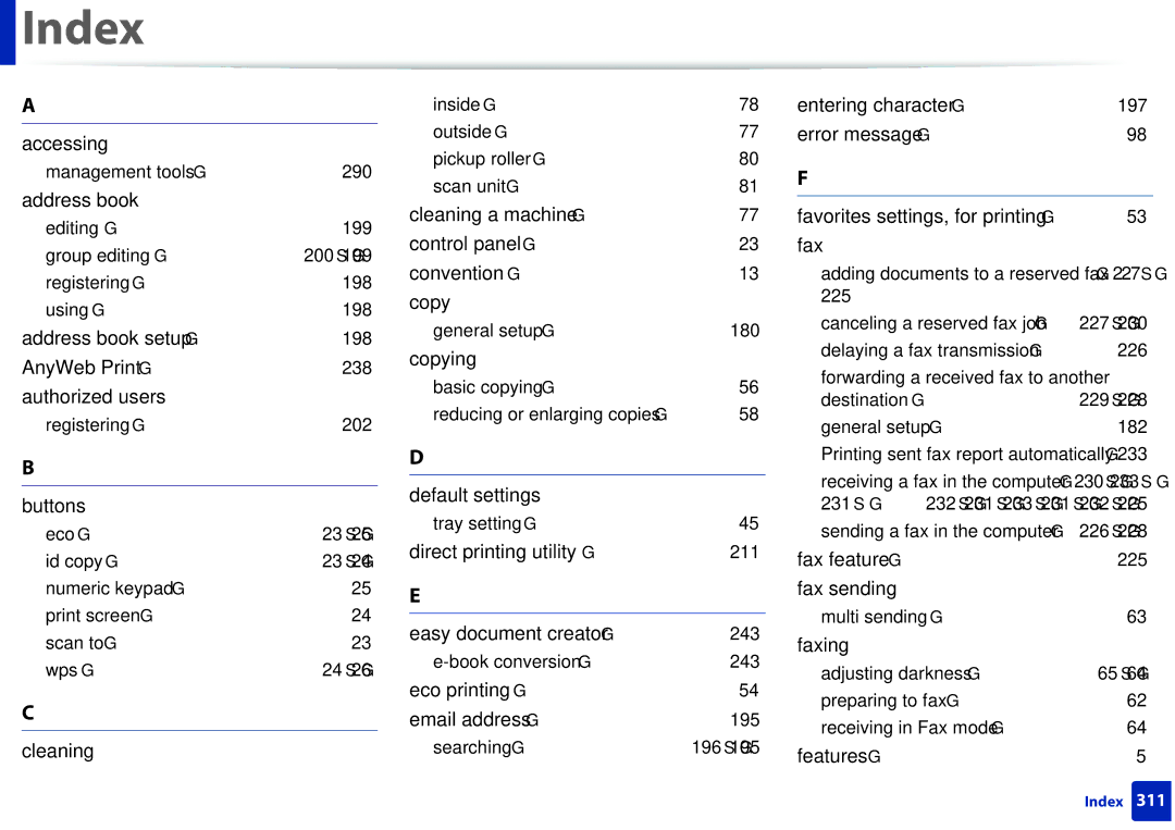 Samsung M207x manual Index 